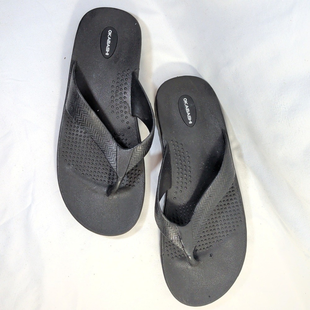 Okabashi Black Flip Flops; Arch Support, Made in USA, XL